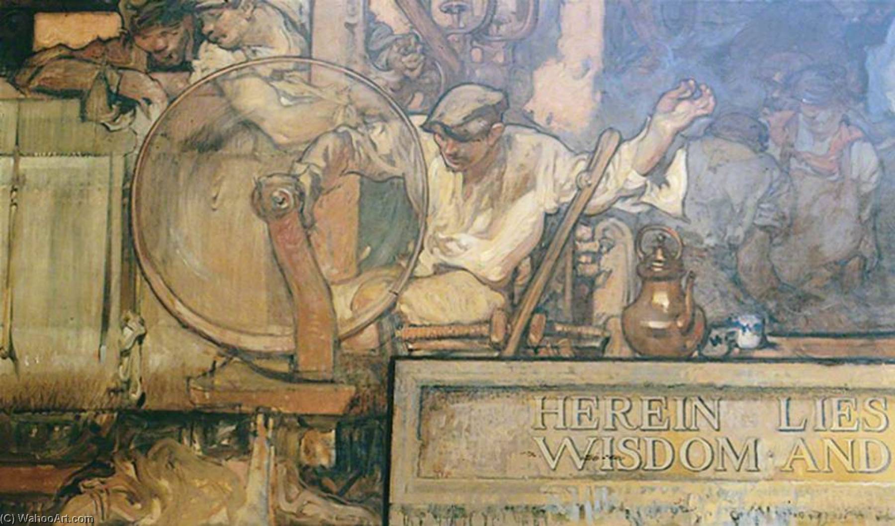 Wikioo.org - The Encyclopedia of Fine Arts - Painting, Artwork by Frank William Brangwyn - The Spinners (detail)
