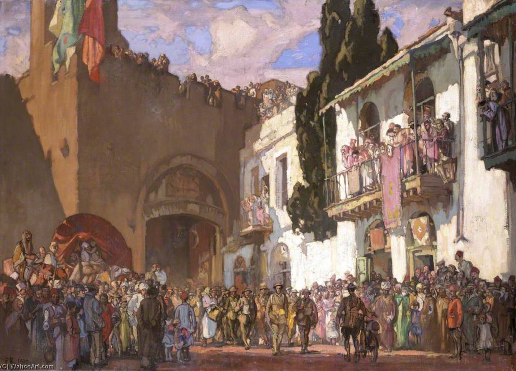 Wikioo.org - The Encyclopedia of Fine Arts - Painting, Artwork by Frank William Brangwyn - Entry of the Welsh Troops into Jerusalem