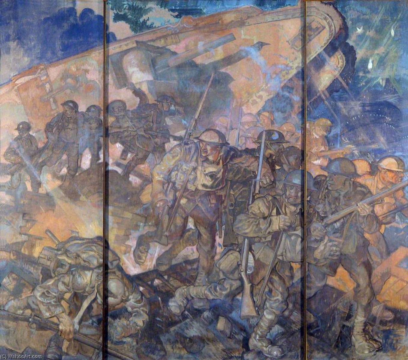 Wikioo.org - The Encyclopedia of Fine Arts - Painting, Artwork by Frank William Brangwyn - A Tank in Action