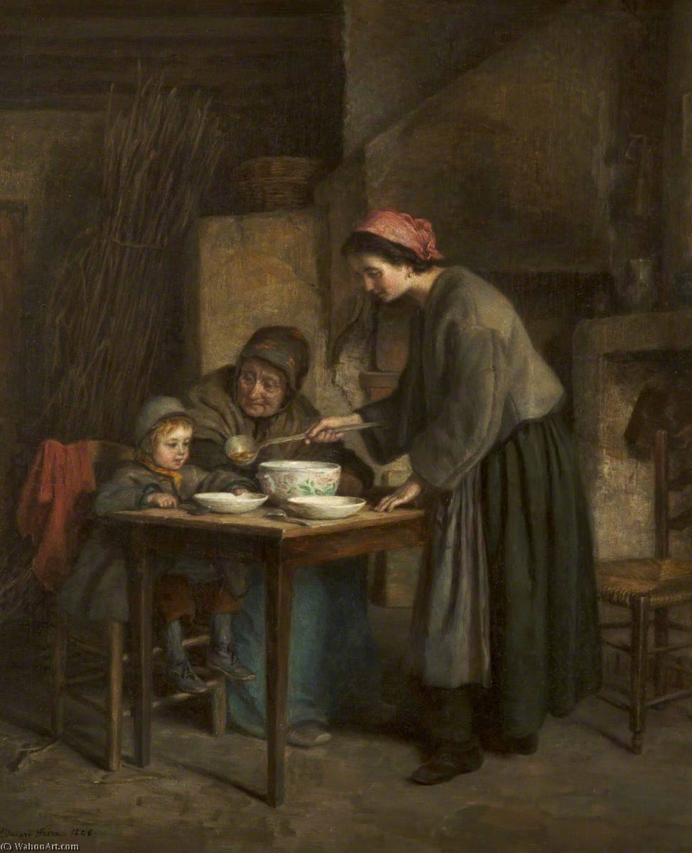 Wikioo.org - The Encyclopedia of Fine Arts - Painting, Artwork by Edouard Frère - Dinner Time (Cottage Interior)