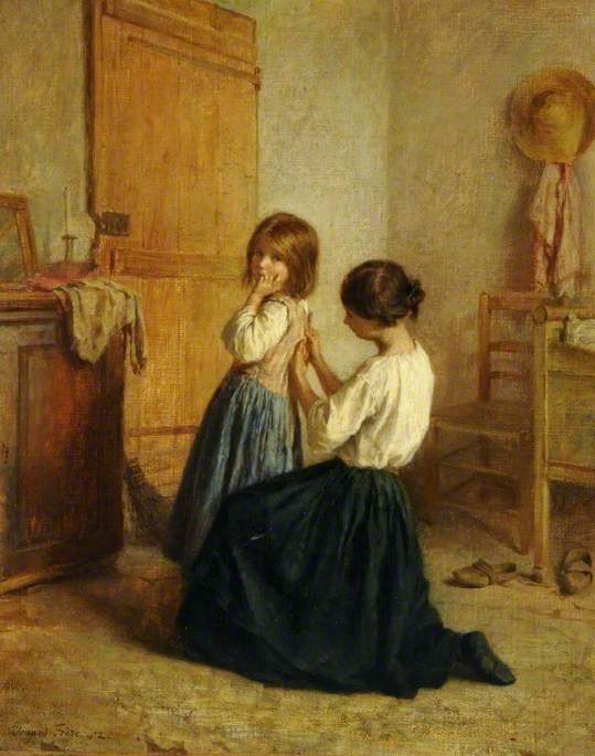 Wikioo.org - The Encyclopedia of Fine Arts - Painting, Artwork by Edouard Frère - Sewing on a Button