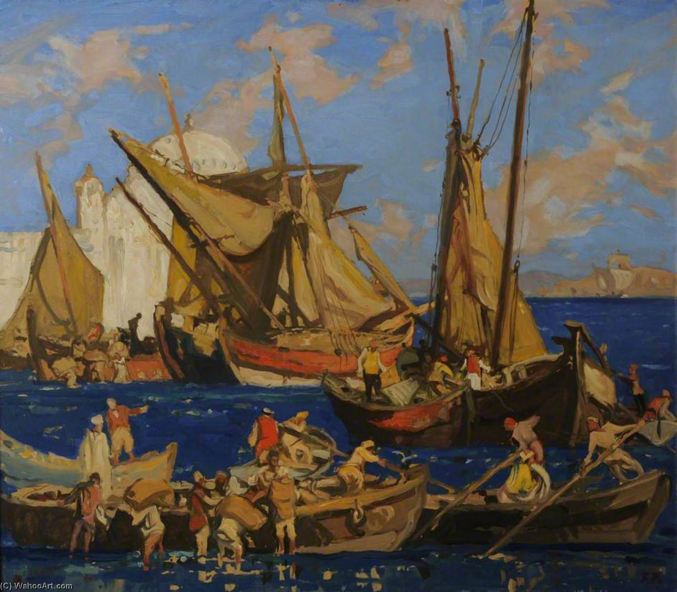 Wikioo.org - The Encyclopedia of Fine Arts - Painting, Artwork by Frank William Brangwyn - Dhows Loading
