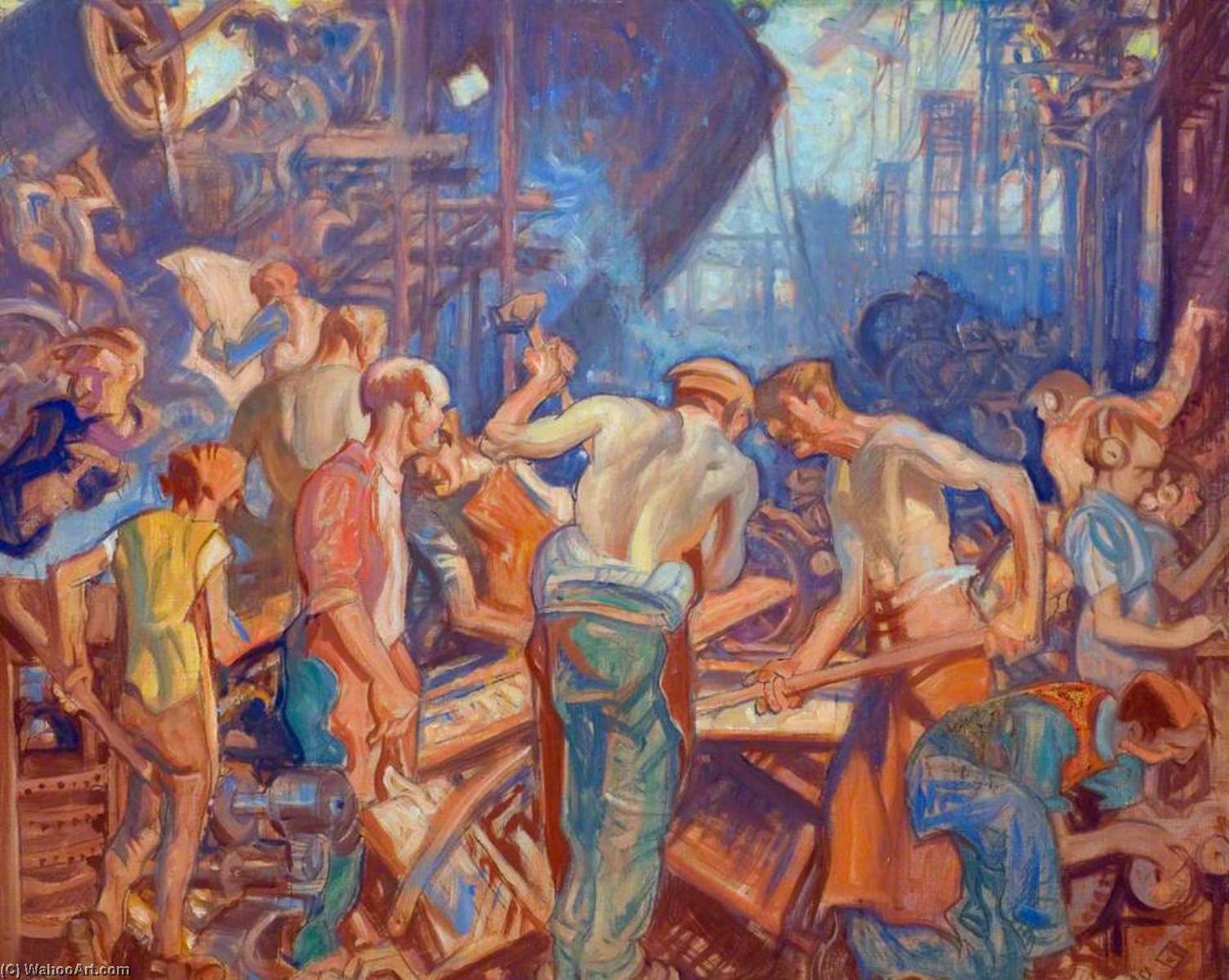 Wikioo.org - The Encyclopedia of Fine Arts - Painting, Artwork by Frank William Brangwyn - Industry (study for the panels designed for the SS 'Queen Mary')