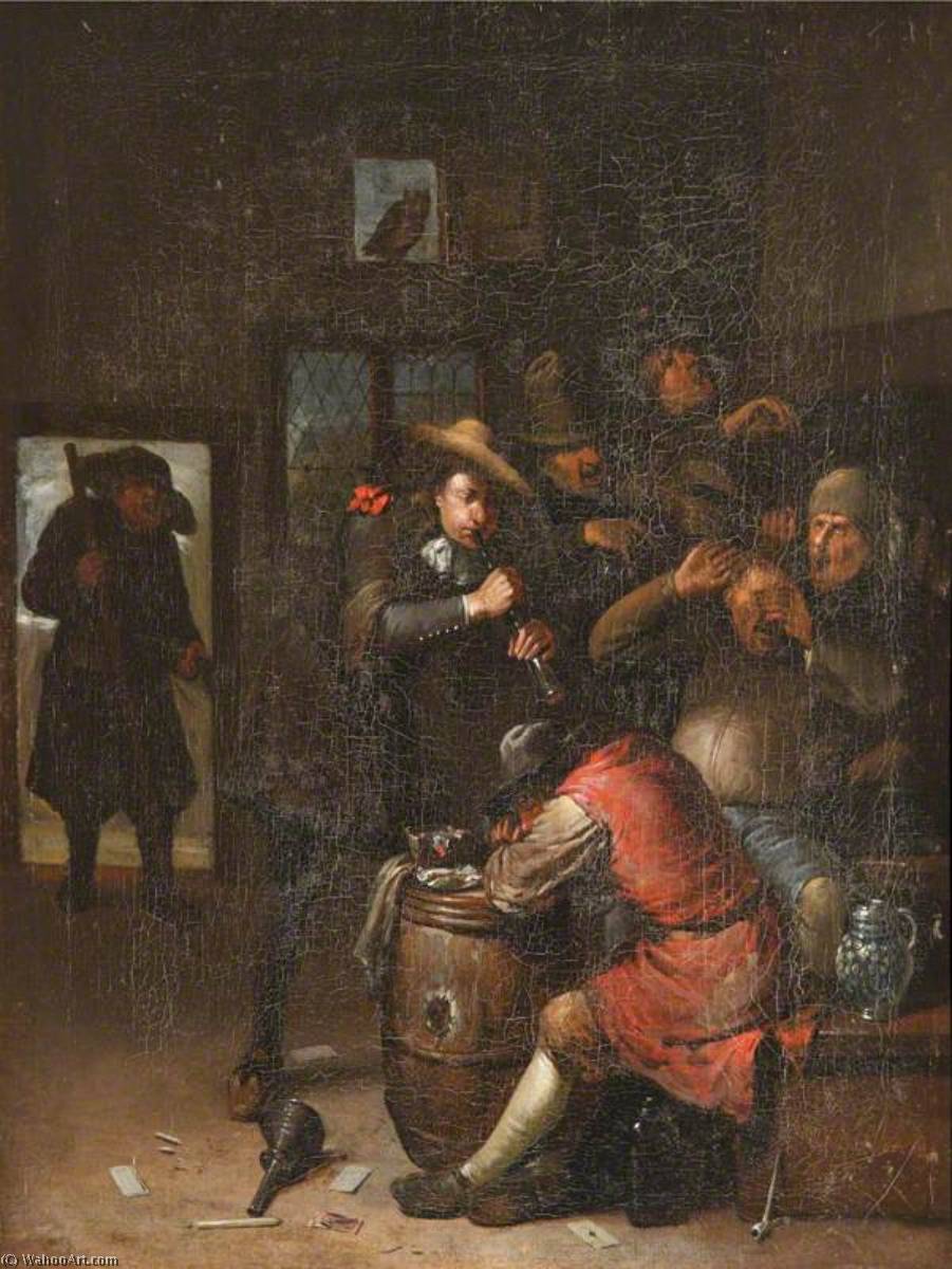Wikioo.org - The Encyclopedia of Fine Arts - Painting, Artwork by Egbert Van Heemskerck Ii - Men Carousing and a Man Playing a Flute