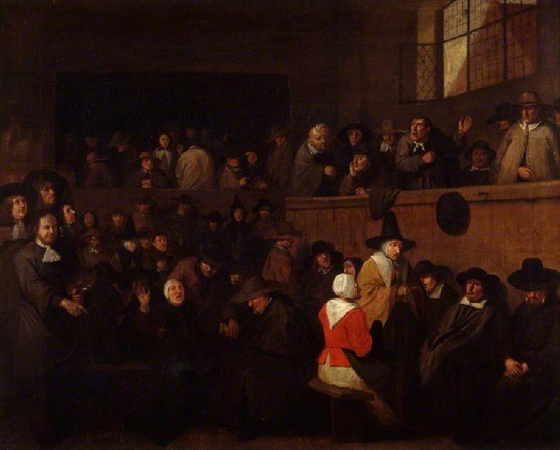 Wikioo.org - The Encyclopedia of Fine Arts - Painting, Artwork by Egbert Van Heemskerck Ii - A Quaker Meeting with a Self Portrait