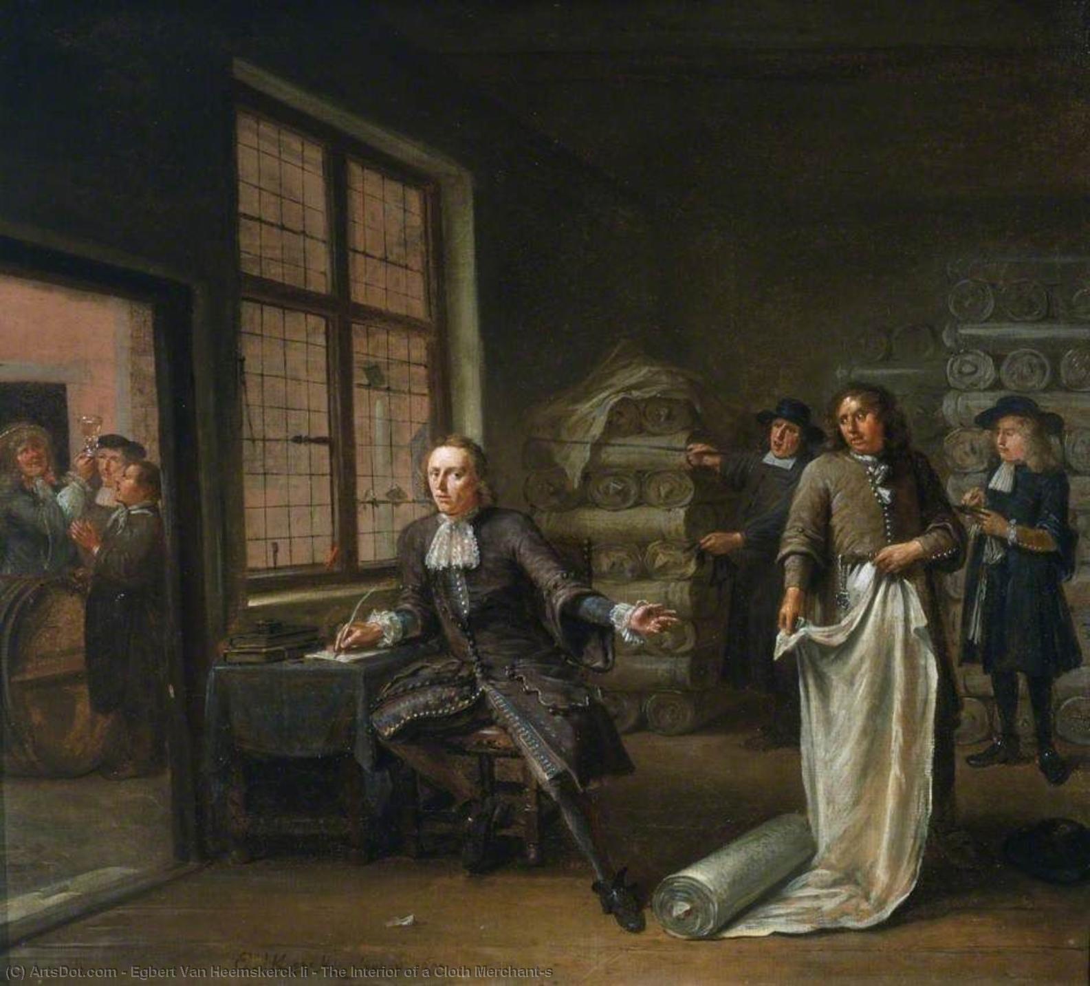 Wikioo.org - The Encyclopedia of Fine Arts - Painting, Artwork by Egbert Van Heemskerck Ii - The Interior of a Cloth Merchant's