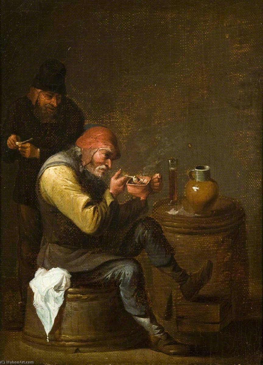 Wikioo.org – L'Enciclopedia delle Belle Arti - Pittura, Opere di Egbert Van Heemskerck Ii - uomo vecchio visti  Un  fumare