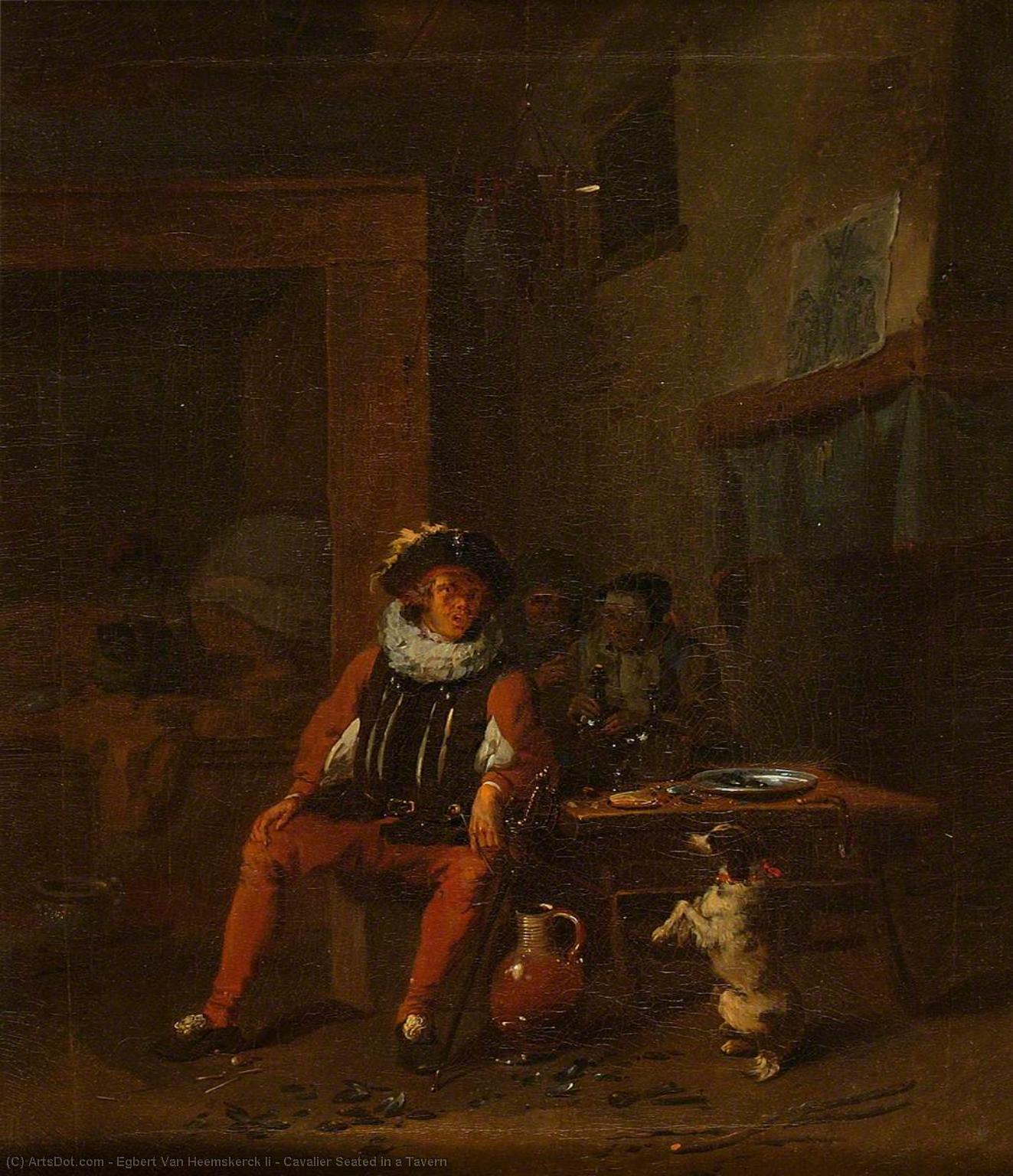 Wikioo.org - The Encyclopedia of Fine Arts - Painting, Artwork by Egbert Van Heemskerck Ii - Cavalier Seated in a Tavern