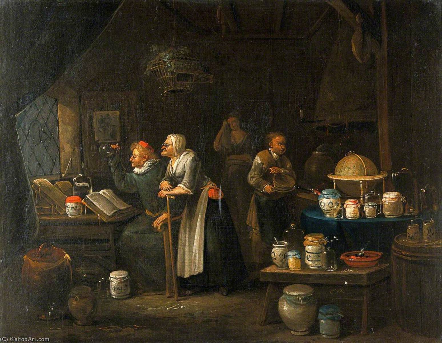 Wikioo.org - The Encyclopedia of Fine Arts - Painting, Artwork by Egbert Van Heemskerck Ii - Interior with a Doctor, an Assistant, an Old Woman and a Girl