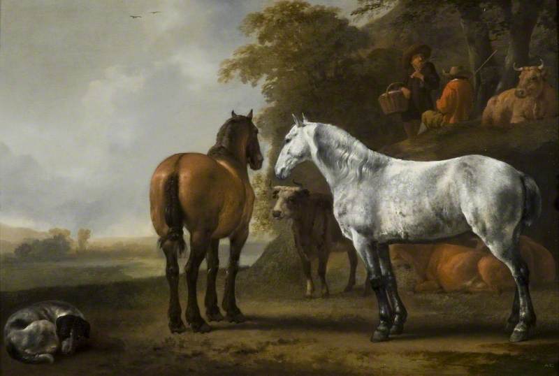 WikiOO.org - Encyclopedia of Fine Arts - Maľba, Artwork Abraham Pietersz Van Calraet - Horses and Cattle in a Landscape