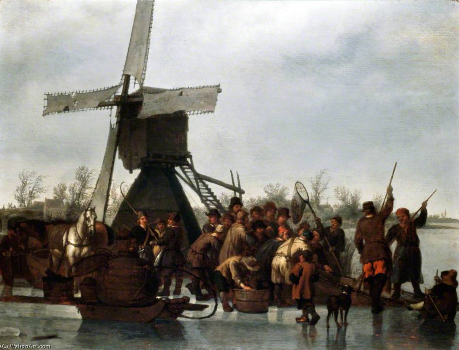 Wikioo.org - The Encyclopedia of Fine Arts - Painting, Artwork by Abraham Pietersz Van Calraet - Fishing on the Ice