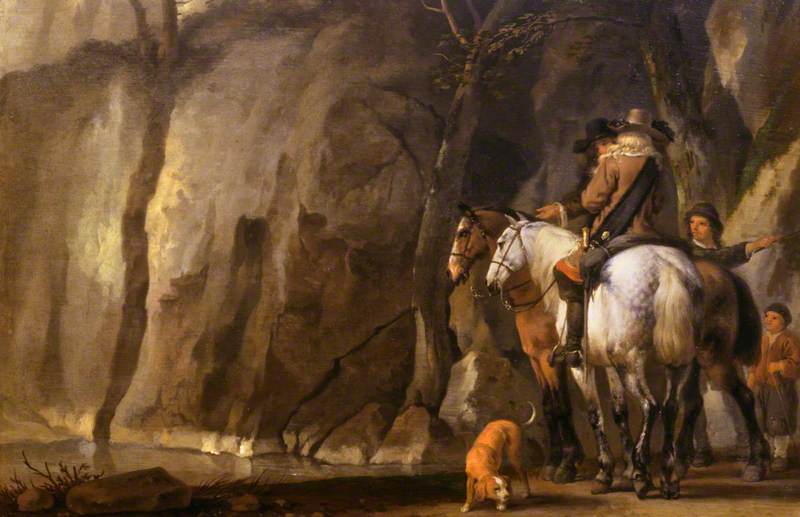 Wikioo.org - The Encyclopedia of Fine Arts - Painting, Artwork by Abraham Pietersz Van Calraet - Horsemen in a Ravine