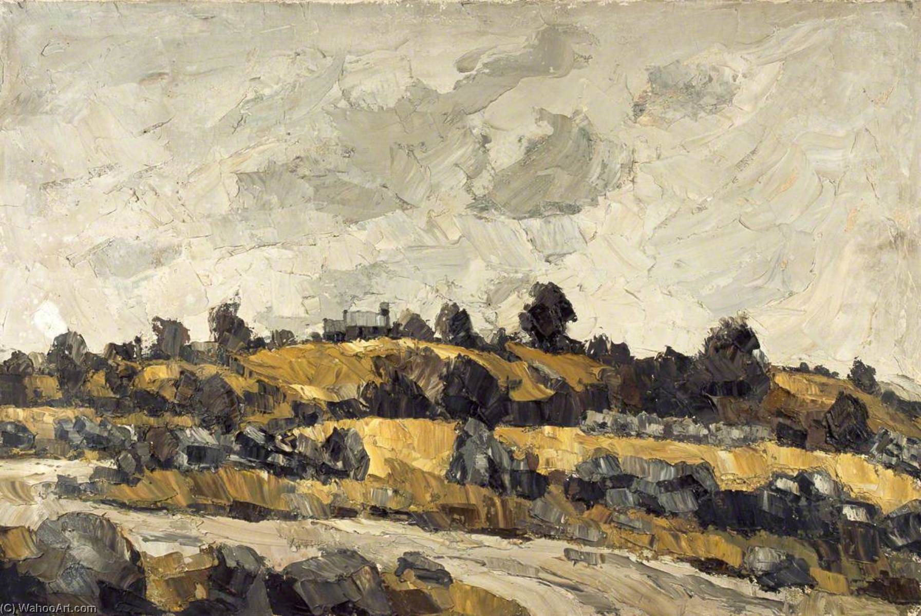 Wikioo.org - The Encyclopedia of Fine Arts - Painting, Artwork by John Kyffin Williams - Yellow Fields under a Grey Sky