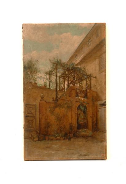 WikiOO.org - אנציקלופדיה לאמנויות יפות - ציור, יצירות אמנות Louis Hector Leroux - La cour de la maison d'Hector Leroux en Italie