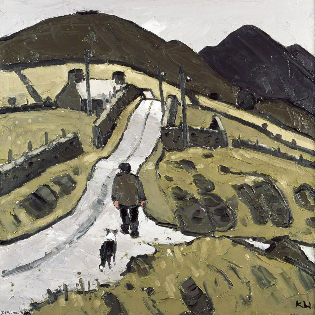 Wikioo.org - The Encyclopedia of Fine Arts - Painting, Artwork by John Kyffin Williams - Farmer with Following Dog