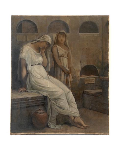 Wikioo.org - The Encyclopedia of Fine Arts - Painting, Artwork by Louis Hector Leroux - Mère et fille au colombarium de la via Appia à Rome