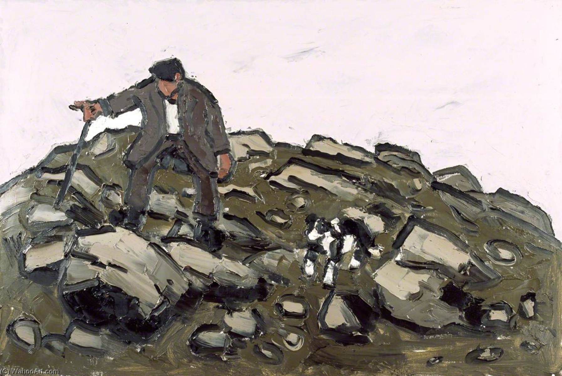 Wikioo.org - The Encyclopedia of Fine Arts - Painting, Artwork by John Kyffin Williams - Farmer Amongst the Rocks