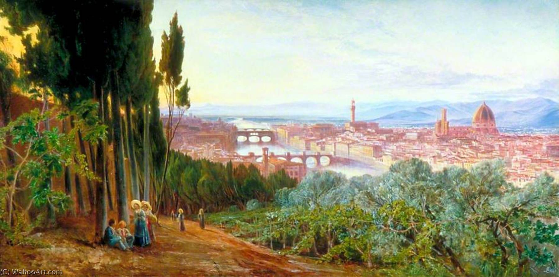 WikiOO.org - Enciclopedia of Fine Arts - Pictura, lucrări de artă Edward Lear - View of Florence from Villa San Firenze