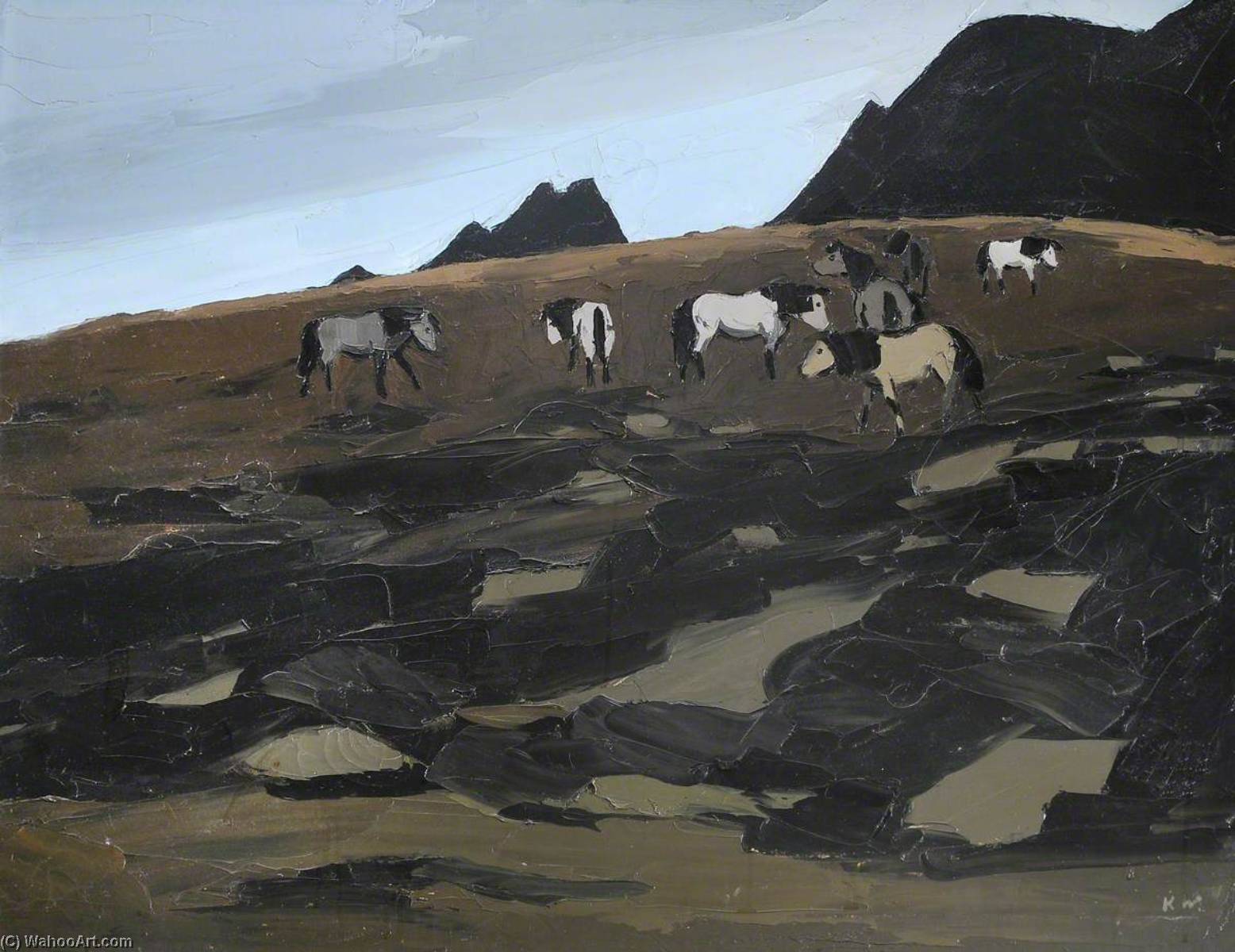 Wikioo.org - The Encyclopedia of Fine Arts - Painting, Artwork by John Kyffin Williams - Ponies at Betws Garmon