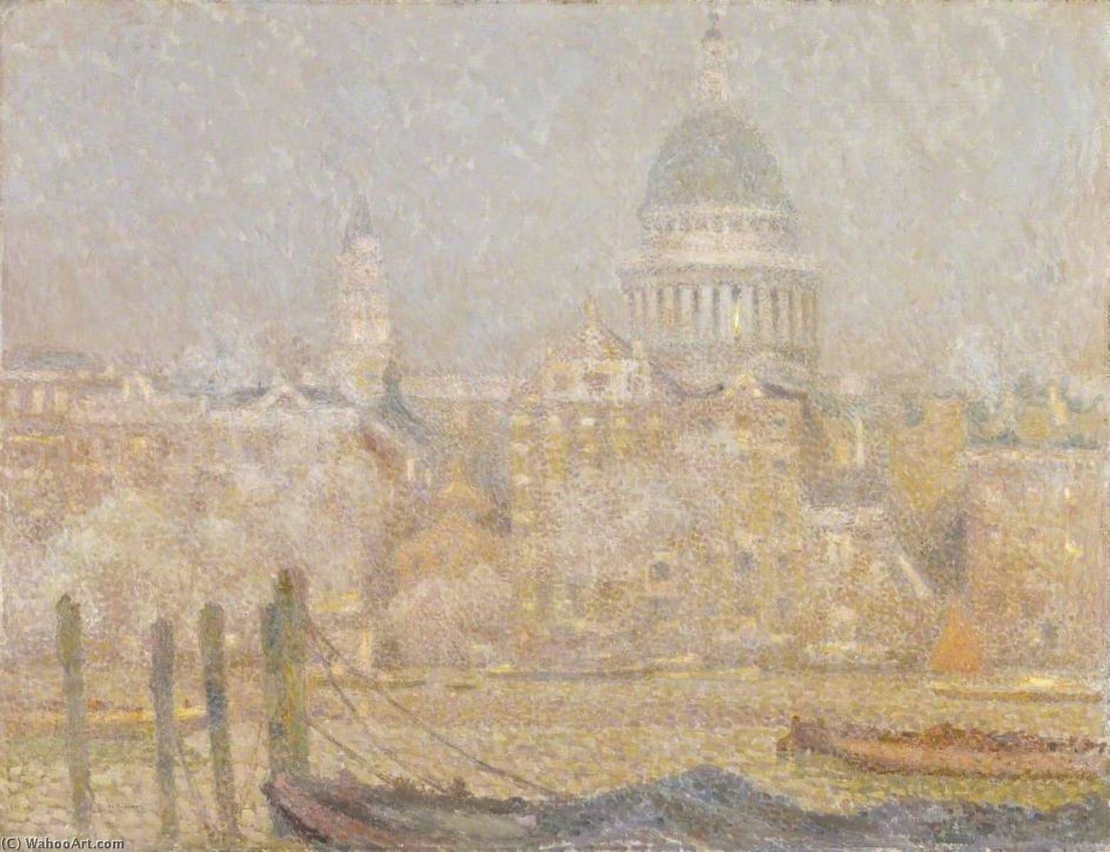 Wikioo.org - The Encyclopedia of Fine Arts - Painting, Artwork by Henri Eugène Augustin Le Sidaner - St Paul's from the River Morning Sun