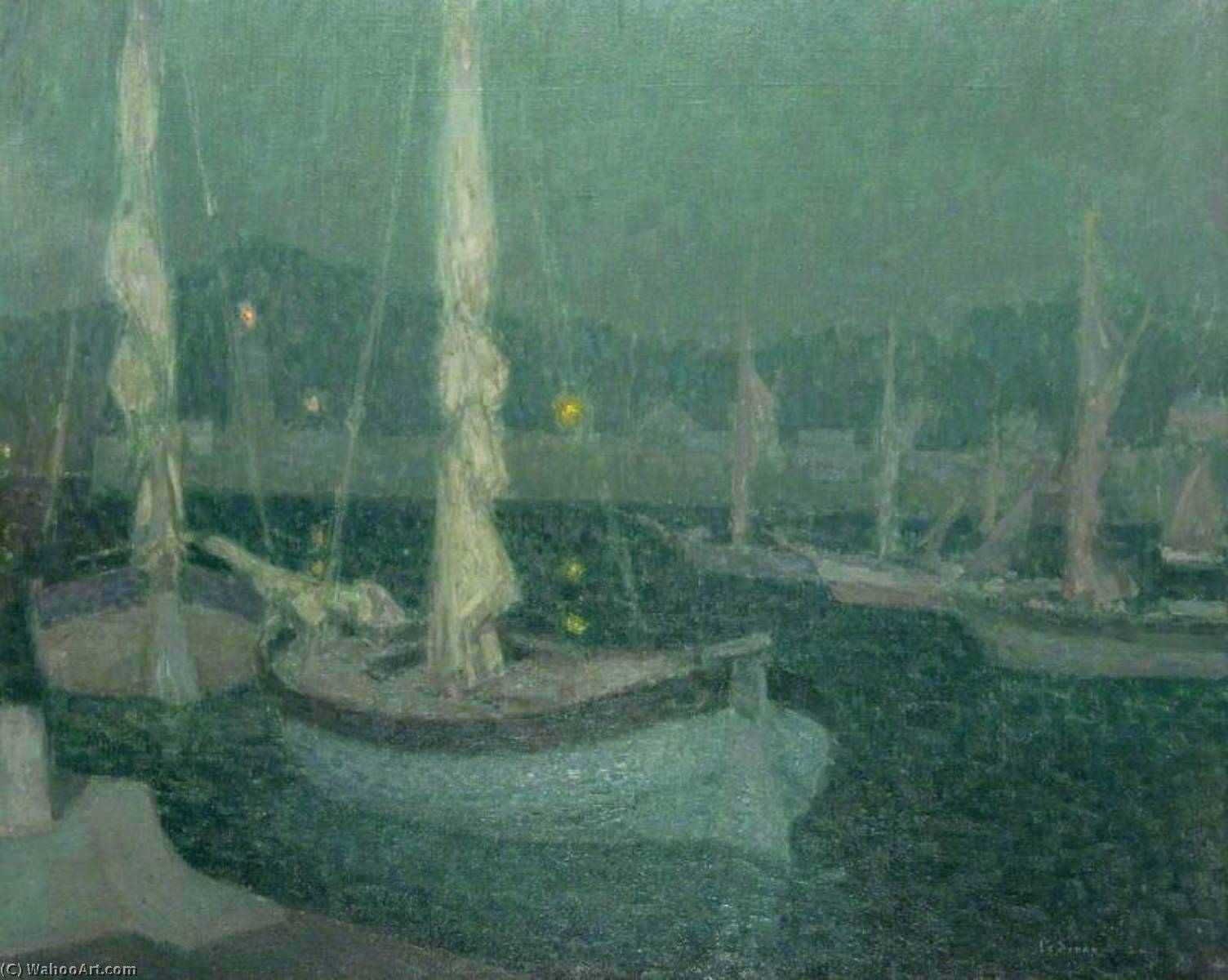 WikiOO.org - Enciclopedia of Fine Arts - Pictura, lucrări de artă Henri Eugène Augustin Le Sidaner - Rocky Inlets by Moonlight