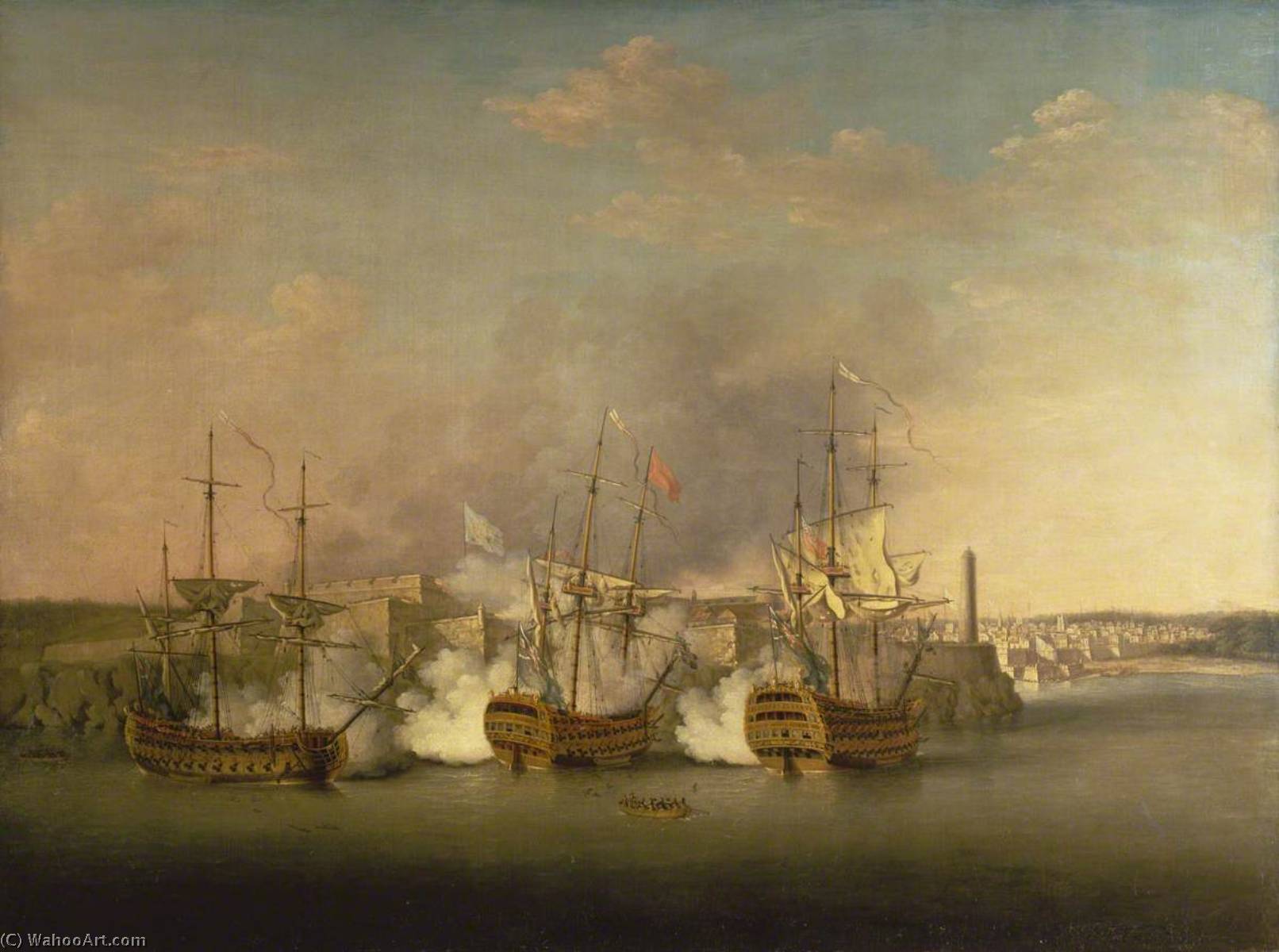 Wikioo.org - The Encyclopedia of Fine Arts - Painting, Artwork by Richard Paton - Bombardment of the Morro Castle, Havana, 1 July 1762