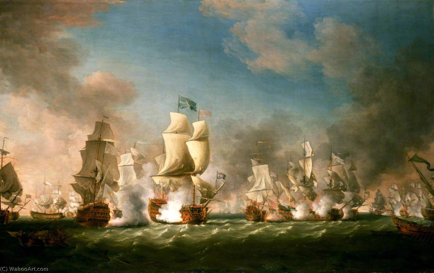 Wikoo.org - موسوعة الفنون الجميلة - اللوحة، العمل الفني Richard Paton - The Battle of Cape Passaro, 11 August 1718