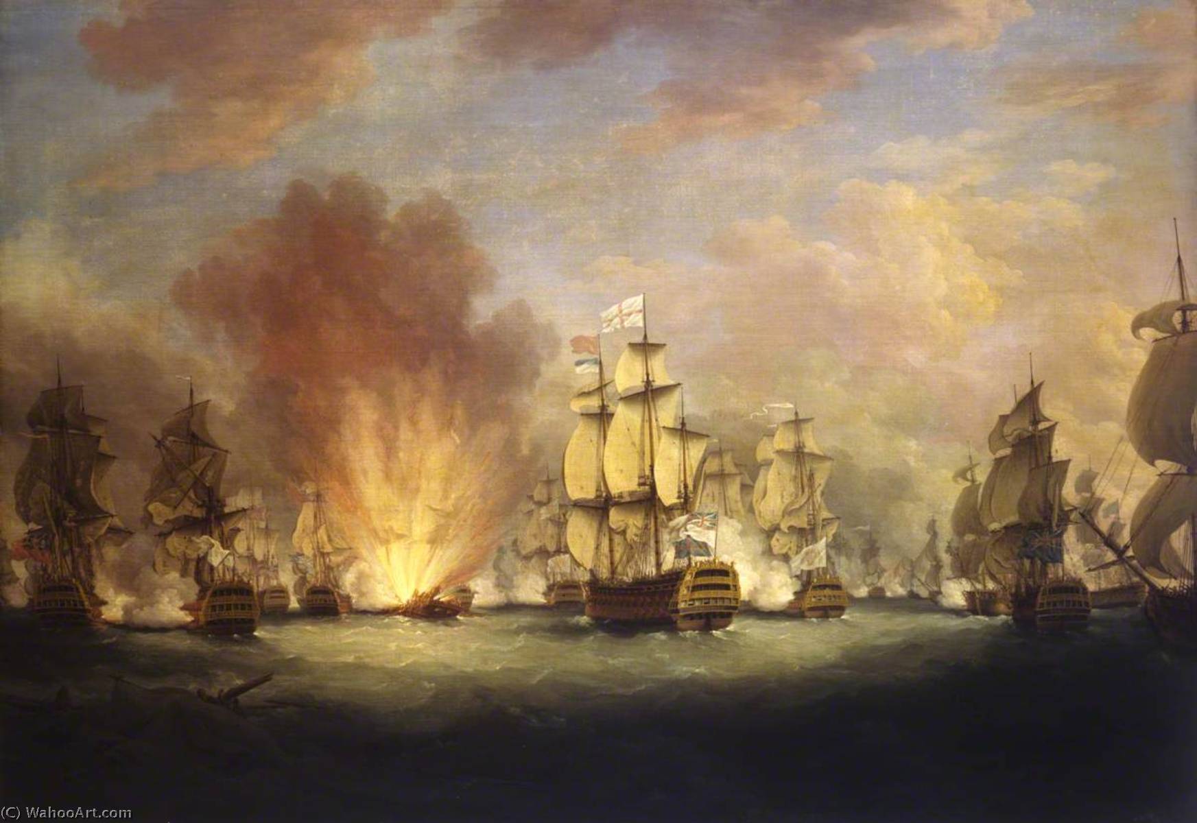 Wikoo.org - موسوعة الفنون الجميلة - اللوحة، العمل الفني Richard Paton - The Moonlight Battle off Cape St Vincent, 16 January 1780