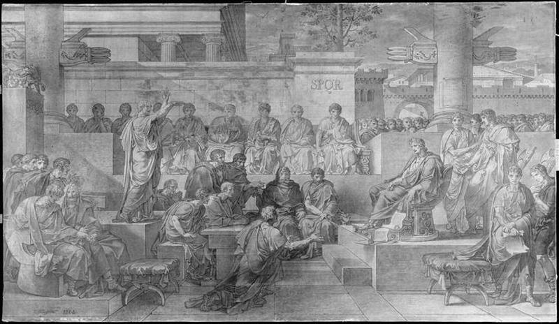 WikiOO.org - Encyclopedia of Fine Arts - Lukisan, Artwork Charles Meynier - La Sentence de Ligarius Cicéron accuse Catilina devant le Sénat (ancien titre)
