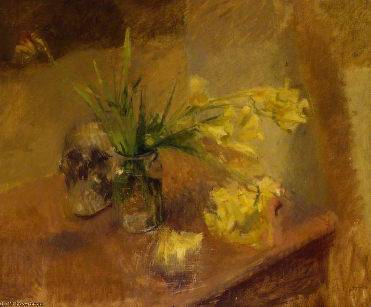 Wikioo.org – La Enciclopedia de las Bellas Artes - Pintura, Obras de arte de William Menzies Coldstream - Freesias con un Cráneo