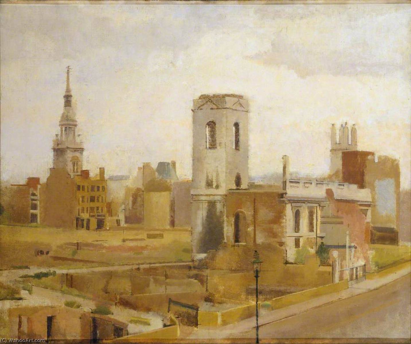 Wikioo.org - The Encyclopedia of Fine Arts - Painting, Artwork by William Menzies Coldstream - London Bombed Site 1946 (St Nicholas Coln Abbey and Bow Church)