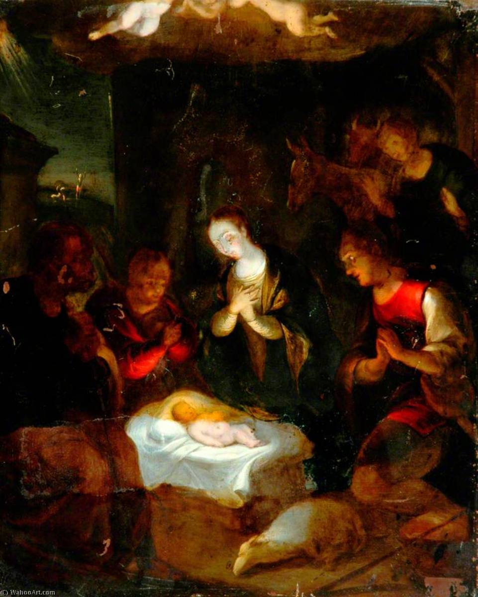 Wikioo.org - Bách khoa toàn thư về mỹ thuật - Vẽ tranh, Tác phẩm nghệ thuật Patrick Branwell Brontë - The Adoration of the Shepherds