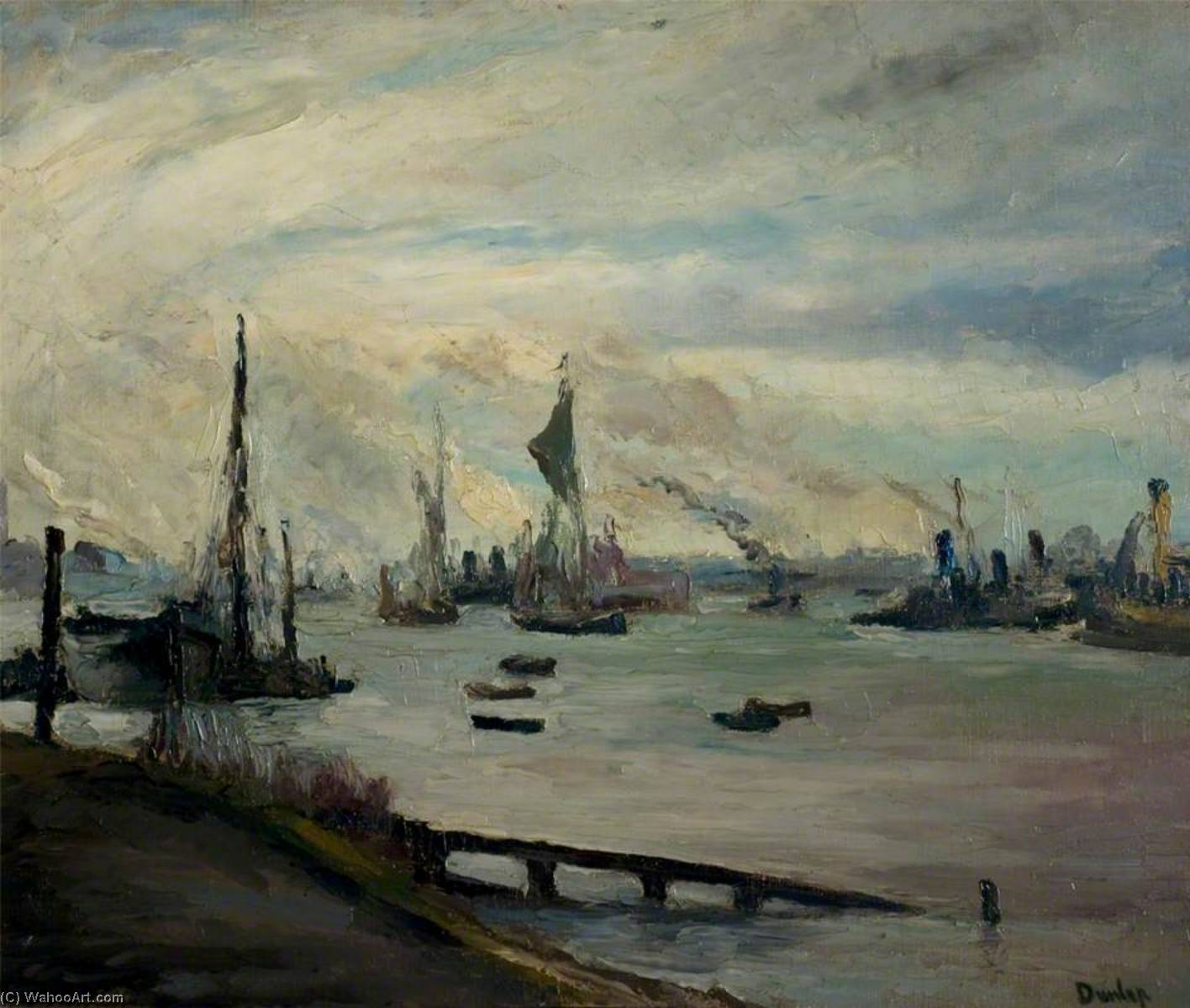 Wikioo.org - The Encyclopedia of Fine Arts - Painting, Artwork by Ronald Ossory Dunlop - The Thames near Rotherhithe, London