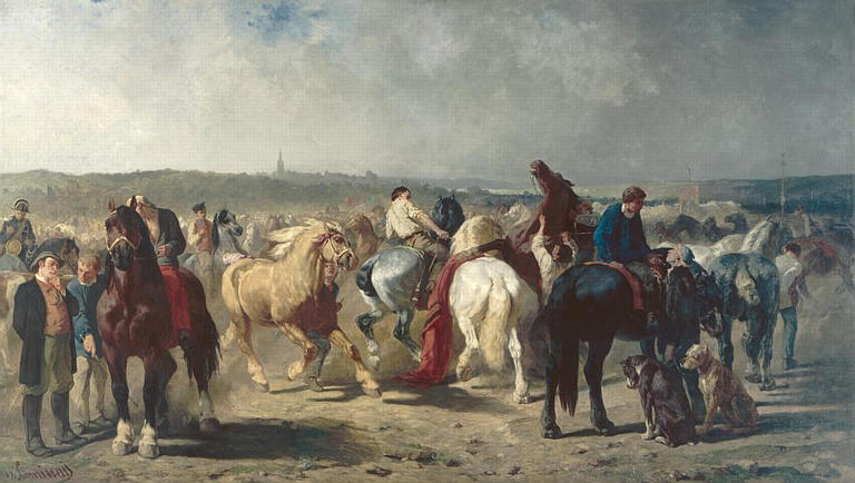 Wikioo.org – L'Encyclopédie des Beaux Arts - Peinture, Oeuvre de Evariste Vital Luminais - Le marsé aux chevaux