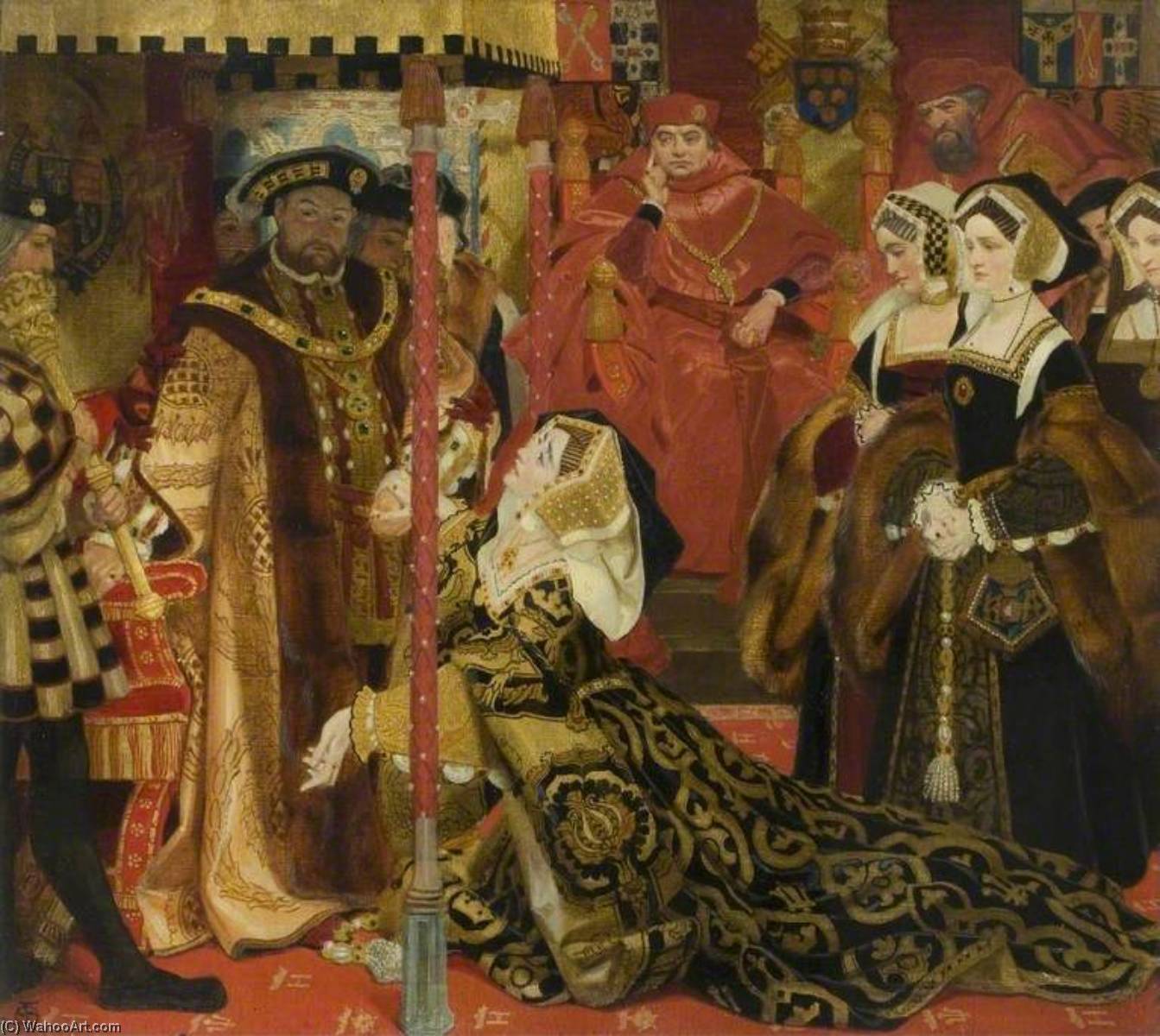 Wikioo.org - The Encyclopedia of Fine Arts - Painting, Artwork by Frank O Salisbury - The Trial of Queen Catherine of Aragon (study for a mural at the Houses of Parliament)