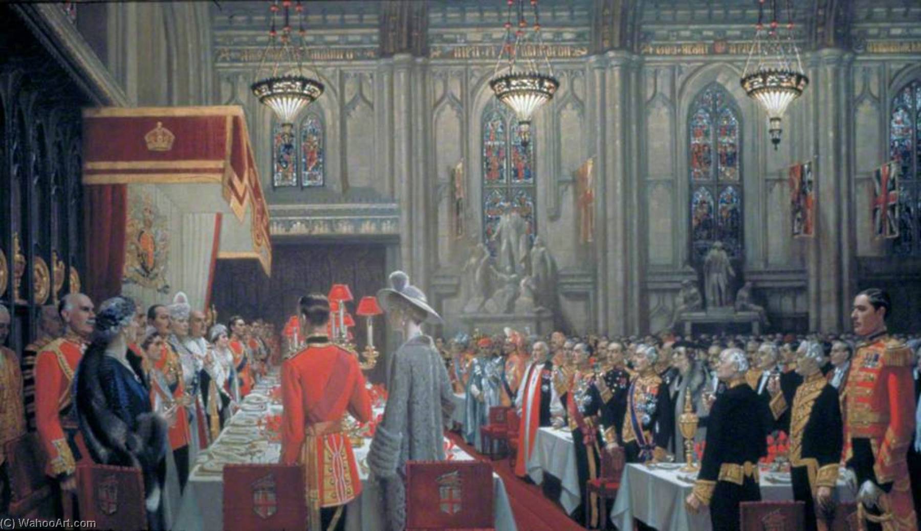 Wikioo.org - The Encyclopedia of Fine Arts - Painting, Artwork by Frank O Salisbury - The Coronation Luncheon at the Guildhall, London, 19 May 1937, the Toast to the King