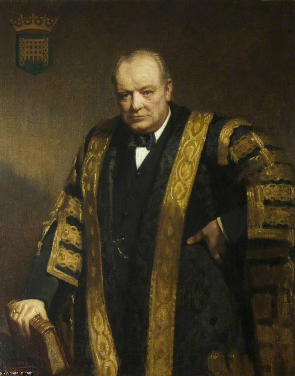 Wikioo.org - The Encyclopedia of Fine Arts - Painting, Artwork by Frank O Salisbury - The Right Honourable Sir Winston Churchill (1874–1965), KG, OM, CH, MP, Chancellor (1929–1965)