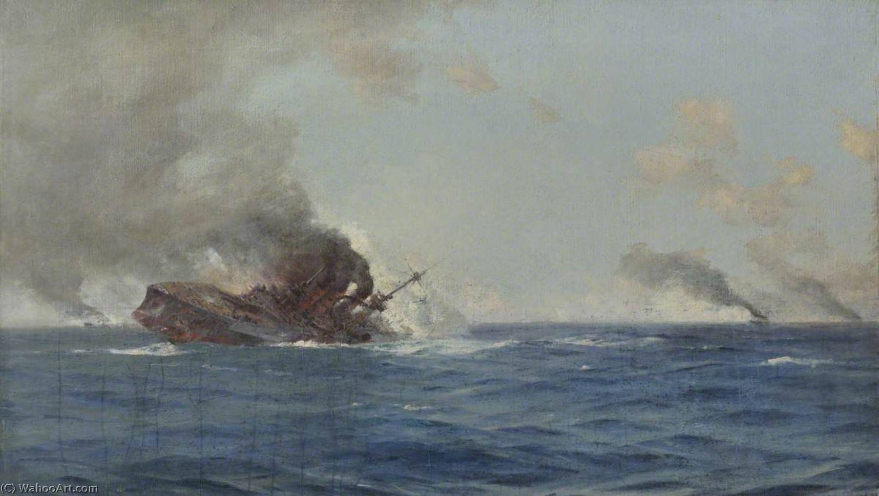 Wikoo.org - موسوعة الفنون الجميلة - اللوحة، العمل الفني Thomas Jacques Somerscales - Sinking of 'The Scharnhorst' at the Battle of the Falkland Islands, 8 December 1914