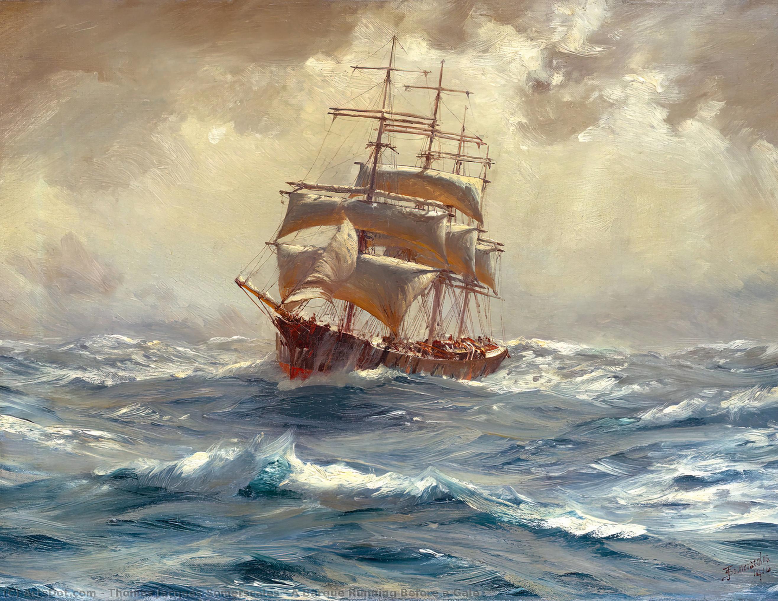 WikiOO.org - Enciclopedia of Fine Arts - Pictura, lucrări de artă Thomas Jacques Somerscales - A Barque Running Before a Gale