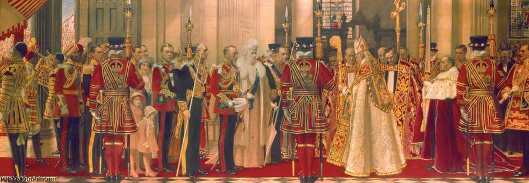 Wikioo.org - The Encyclopedia of Fine Arts - Painting, Artwork by Frank O Salisbury - Reception of King George V and Queen Mary at the West Door of St Paul's Cathedral, London, Jubilee Day, 6 May 1935
