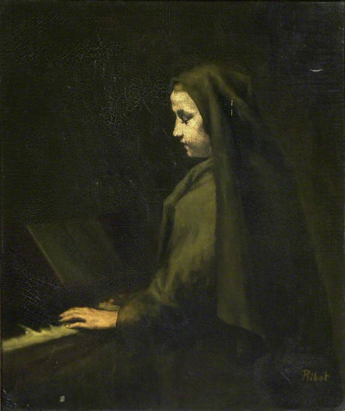 Wikioo.org - The Encyclopedia of Fine Arts - Painting, Artwork by Théodule Augustin Ribot - A Woman at the Piano