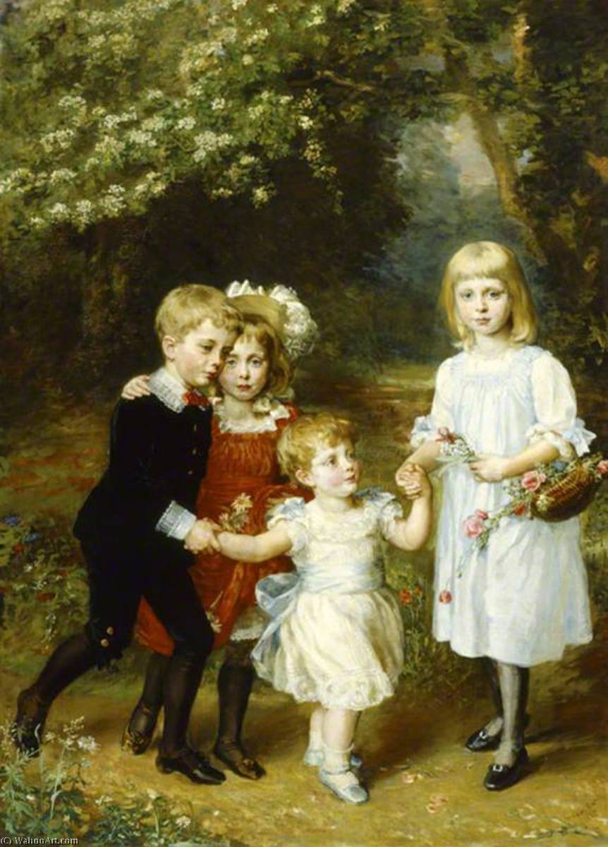 Wikioo.org - The Encyclopedia of Fine Arts - Painting, Artwork by Anna Lea Merritt - The Four Eldest Agar Robartes Children