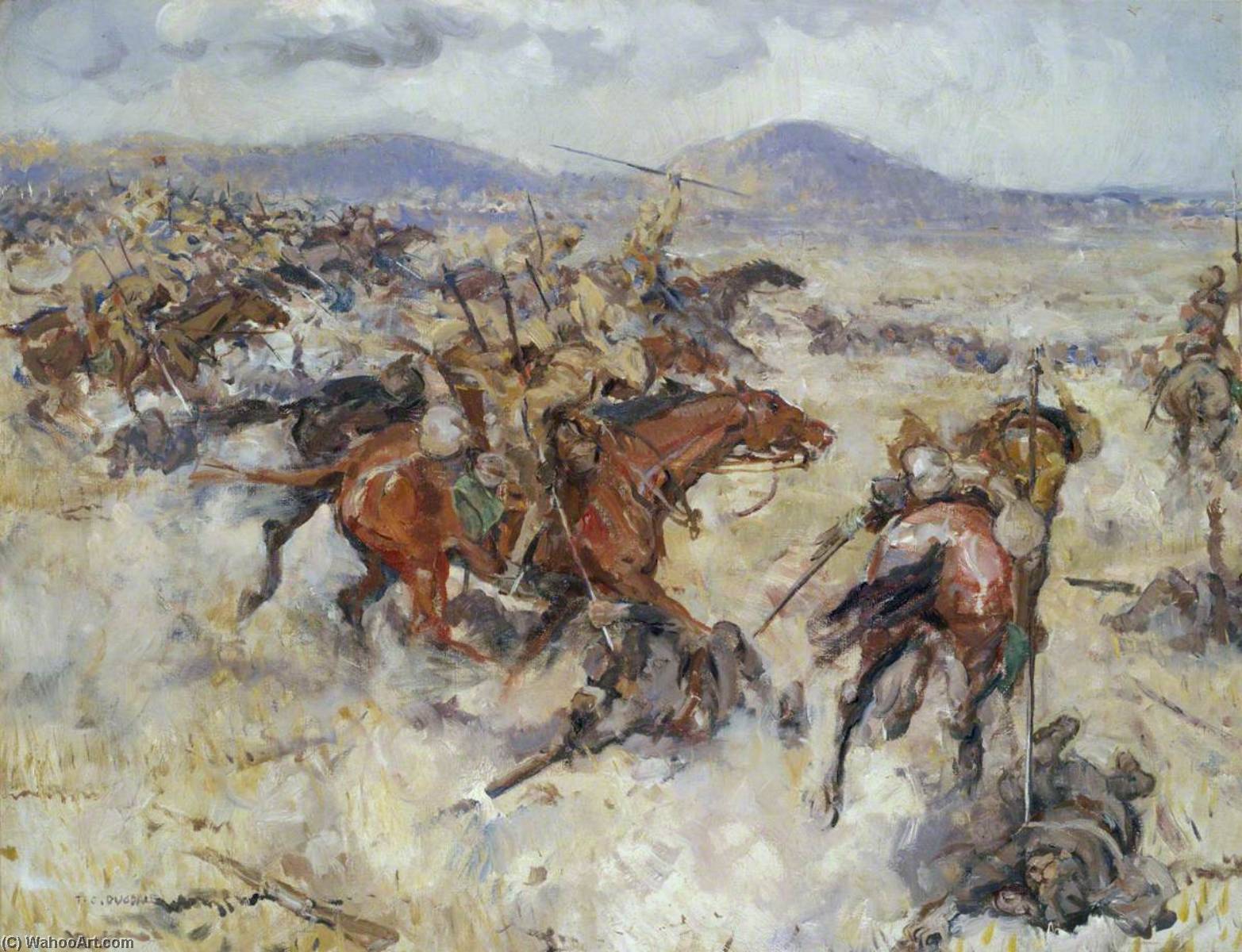Wikioo.org - The Encyclopedia of Fine Arts - Painting, Artwork by Thomas Cantrell Dugdale - Charge of the Second Lancers at El Afuli in the Valley of Armageddon, 20 September 1918