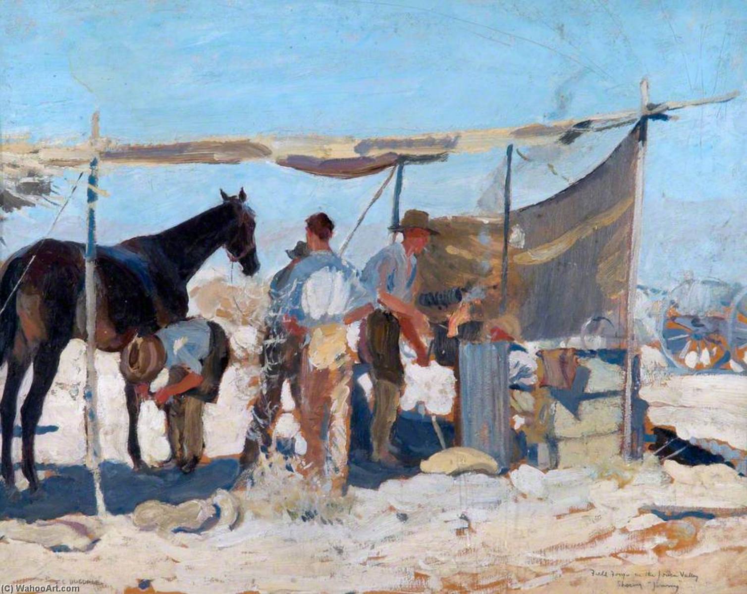 Wikioo.org - The Encyclopedia of Fine Arts - Painting, Artwork by Thomas Cantrell Dugdale - Shoeing under Difficulties, the Jordan Valley Field Forge in the Jordan Valley, Shoeing 'Jimmy'