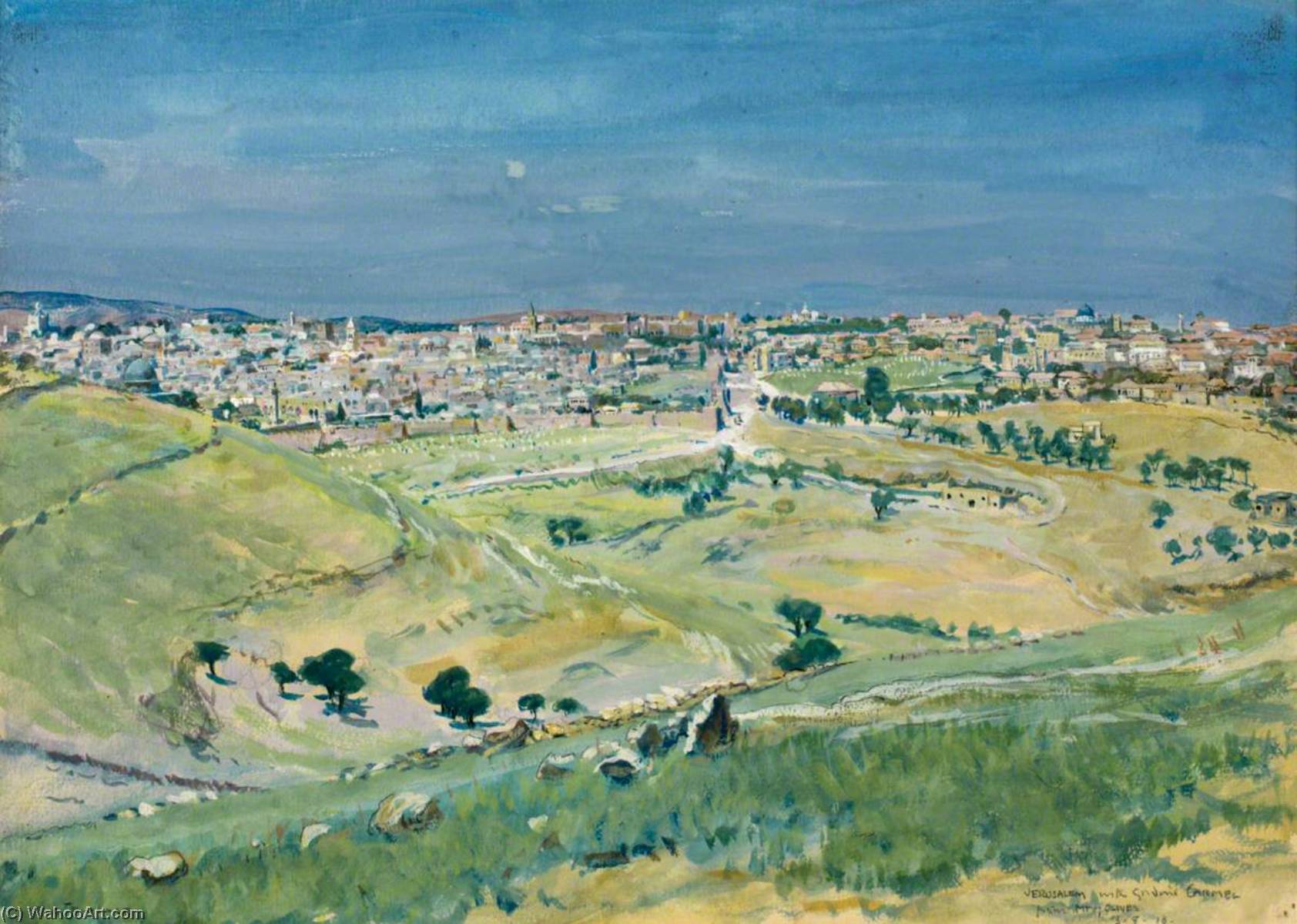 Wikioo.org - The Encyclopedia of Fine Arts - Painting, Artwork by Thomas Cantrell Dugdale - Jerusalem from the Mount of Olives Gordon's Camel in the Middle Distance