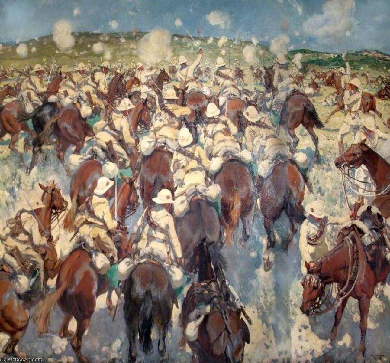 Wikioo.org - The Encyclopedia of Fine Arts - Painting, Artwork by Thomas Cantrell Dugdale - The Charge of the Royal Buckinghamshire Hussars at El Mughar, Palestine, 13 November 1917