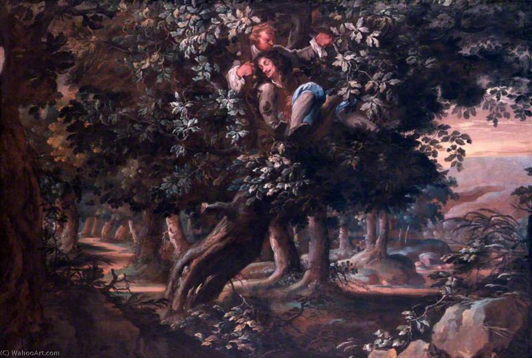Wikioo.org - The Encyclopedia of Fine Arts - Painting, Artwork by Isaac Fuller - King Charles II and Colonel William Carlos in the Royal Oak
