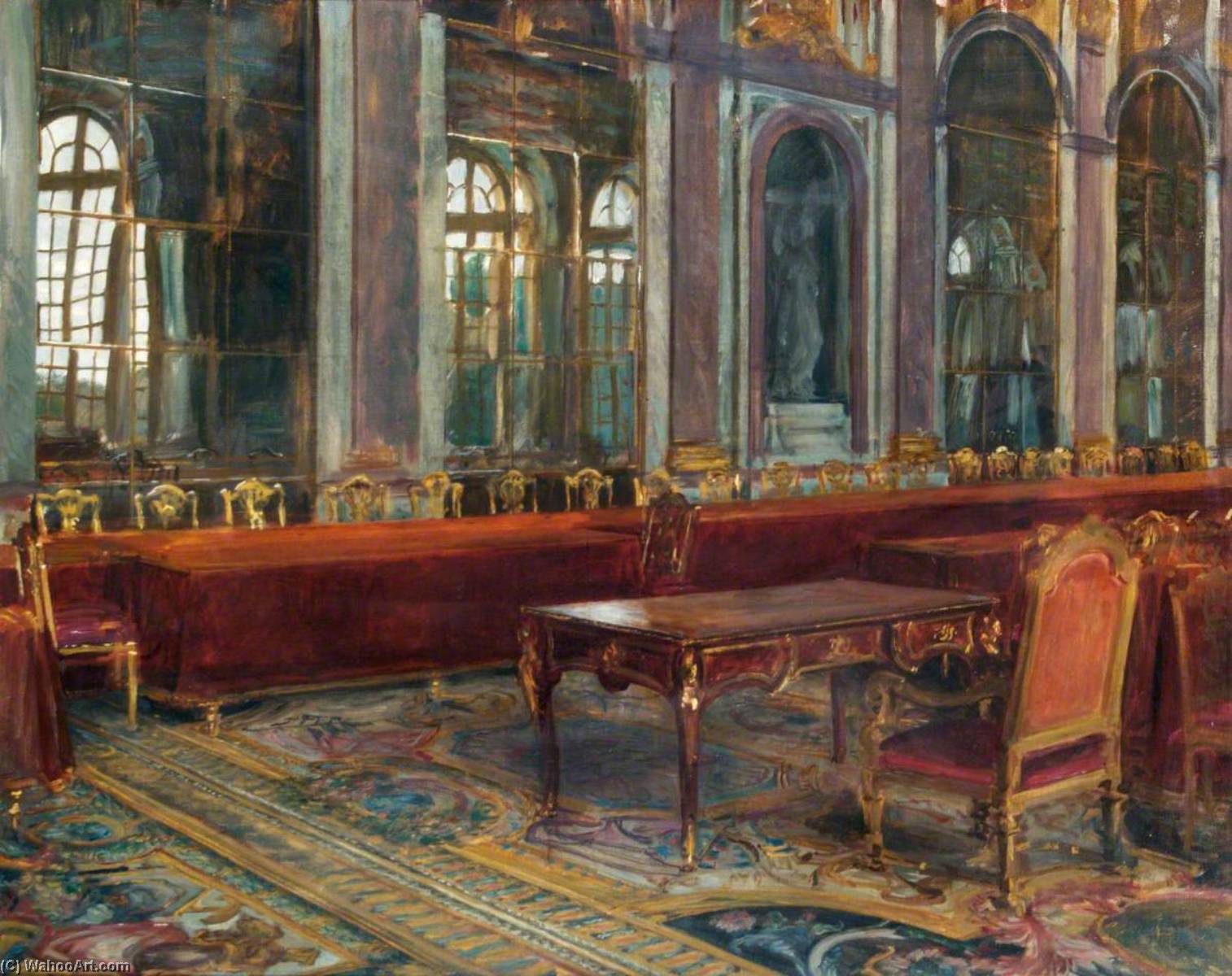 Wikioo.org - The Encyclopedia of Fine Arts - Painting, Artwork by Herbert Arnould Olivier - Sketch of the Table in the Hall of Mirrors, at Which the Treaty of Versailles Was Signed