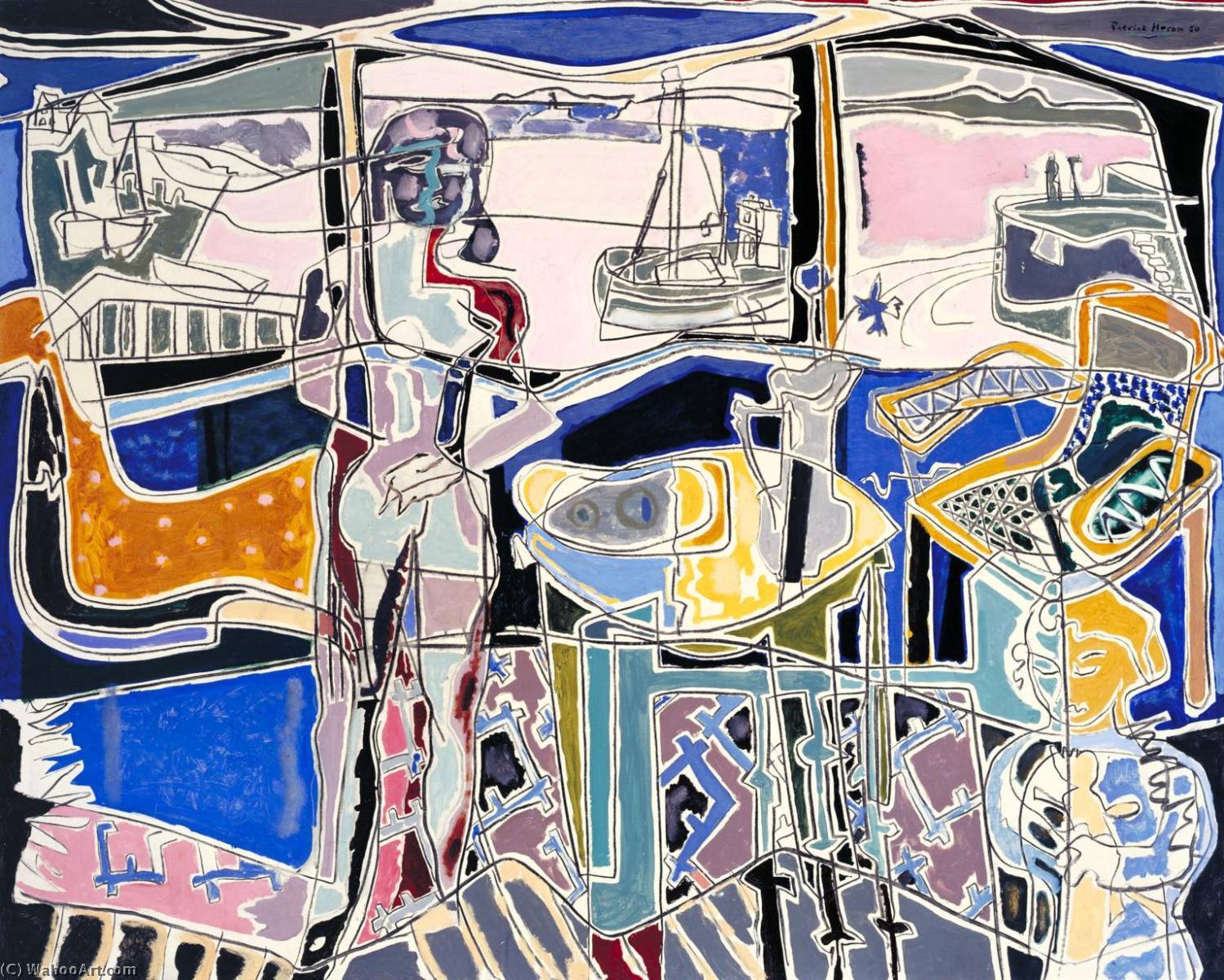 Wikioo.org - The Encyclopedia of Fine Arts - Painting, Artwork by Patrick Heron - Harbour Window with Two Figures St Ives July 1950