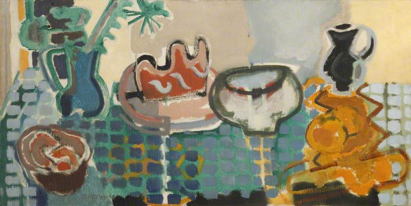 WikiOO.org - Encyclopedia of Fine Arts - Maalaus, taideteos Patrick Heron - The Blue Check Tablecloth 1948